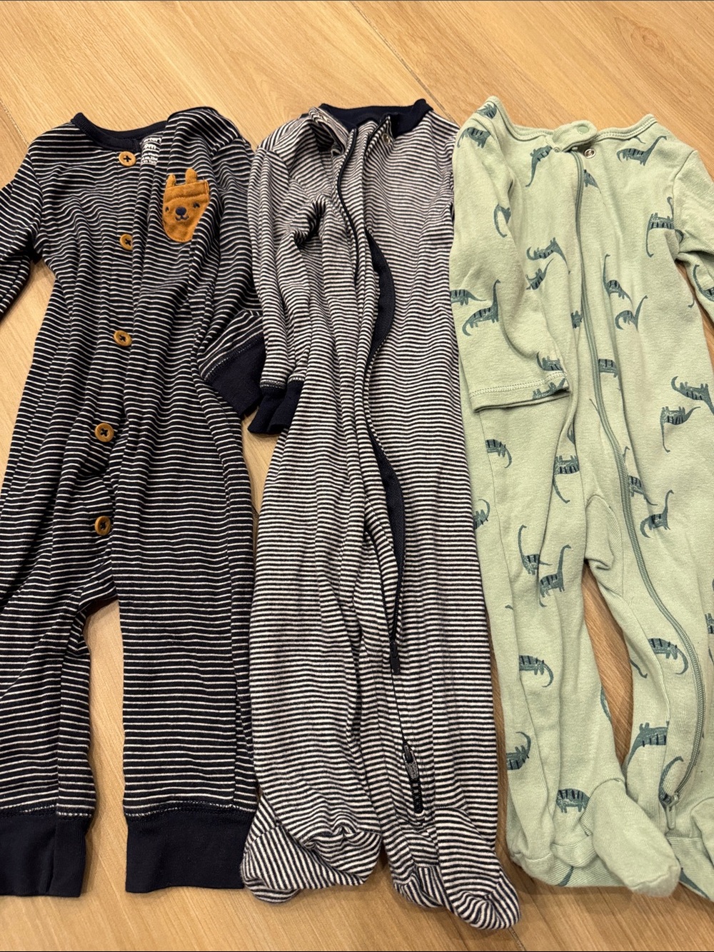 Carter's Navy Striped & Mint Dinosaur Baby Footed Pajama Set